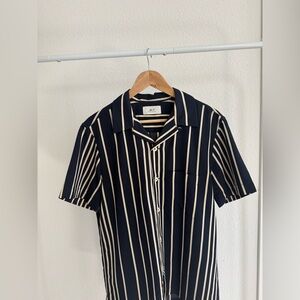 Mr P Navy and Cream Stripe Short-Sleeve Shirt
